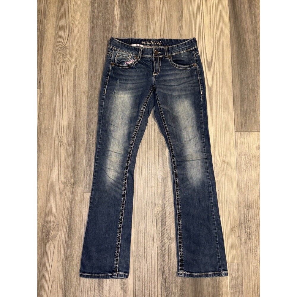 Maurices Women's Dark Wash 0-S Flowered Pockets 5 Pocket Jeans